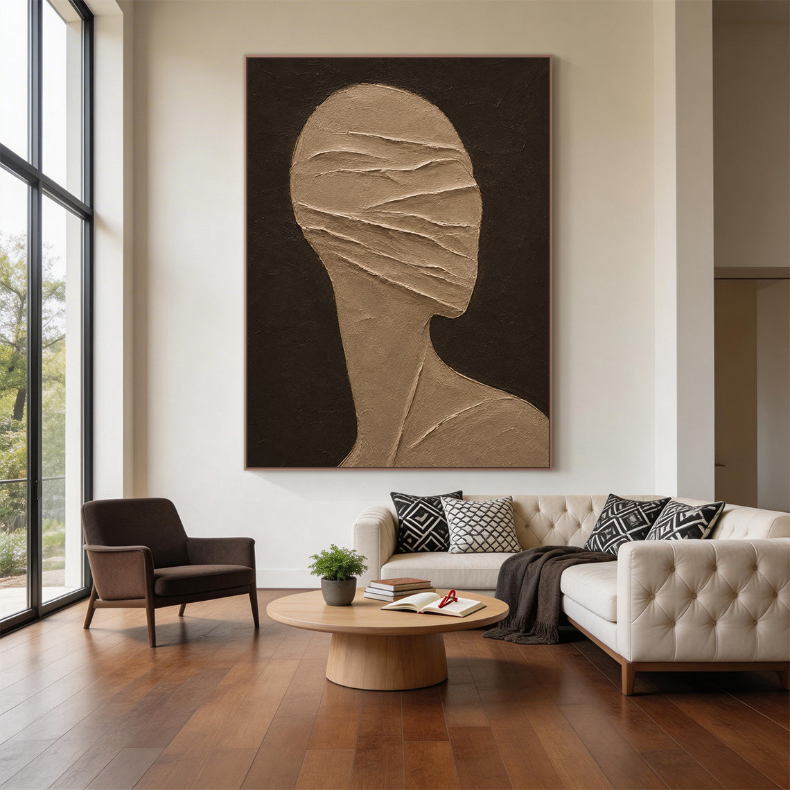 Wabi-Sabi Brown 3D Textured Plaster Abstract Figure Japandi Minimalist High-Relief Tactile Wall Art AURA705