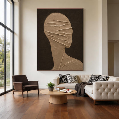 Wabi-Sabi Brown 3D Textured Plaster Abstract Figure Japandi Minimalist High-Relief Tactile Wall Art AURA705