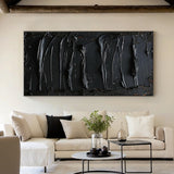Sculptural Impasto Painting-Matte & Gloss Black Tones-AURA004