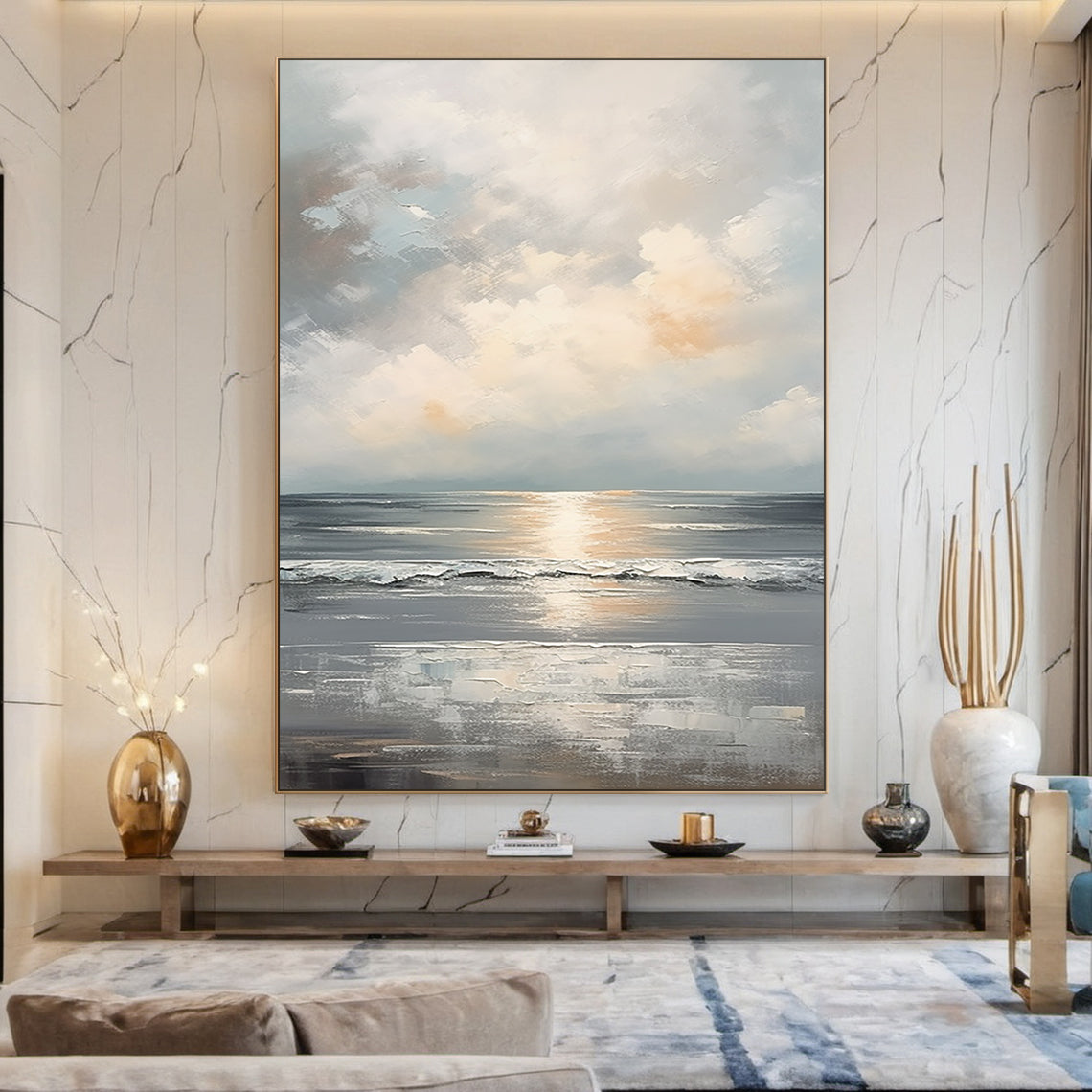 Quiet Horizon-Gray Waves & Sky Abstract Art-AURA126