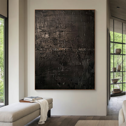 Black 3D Textured Abstract Painting for Living Room Wall Decor AURA198
