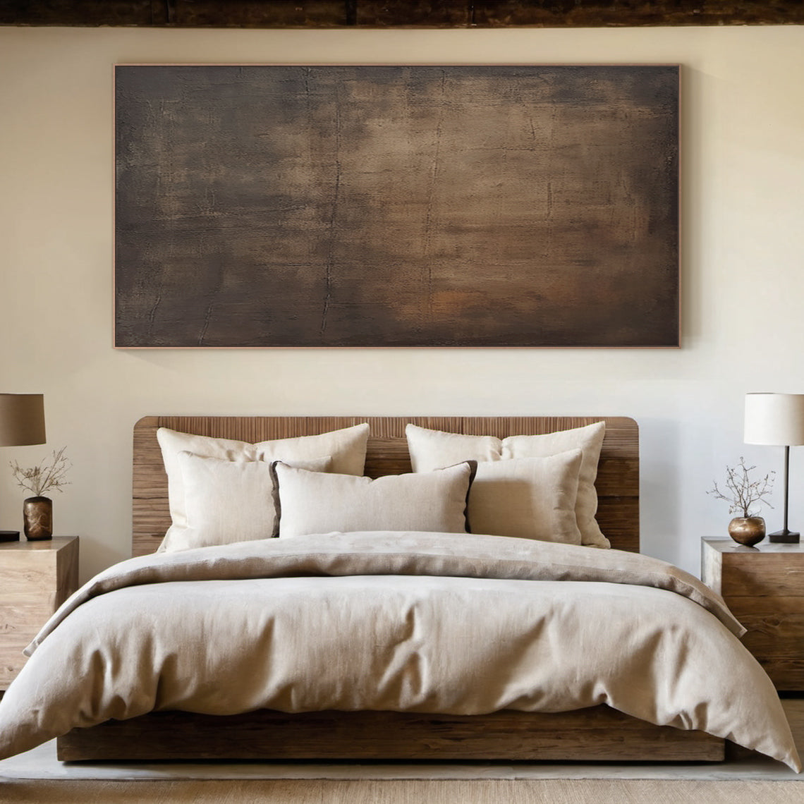 Wabi-Sabi Minimalist Wall Art – Aged Brass & Tobacco Brown – AURA016(Horizontal)