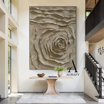 3D Textured Plaster Painting Abstract Rose Wabi-Sabi Japandi Neutral Brown High-Relief Tactile Minimalist Wall Art AURA538