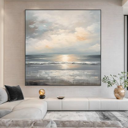 Quiet Horizon-Gray Waves & Sky Abstract Art-AURA126