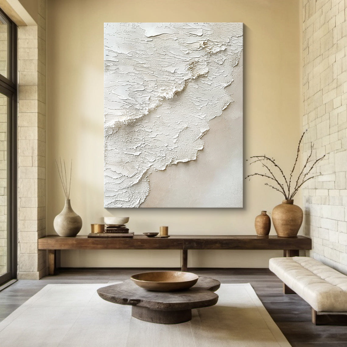 Soft Tide-Beige Ocean & Sky Texture Abstract Art-AURA129