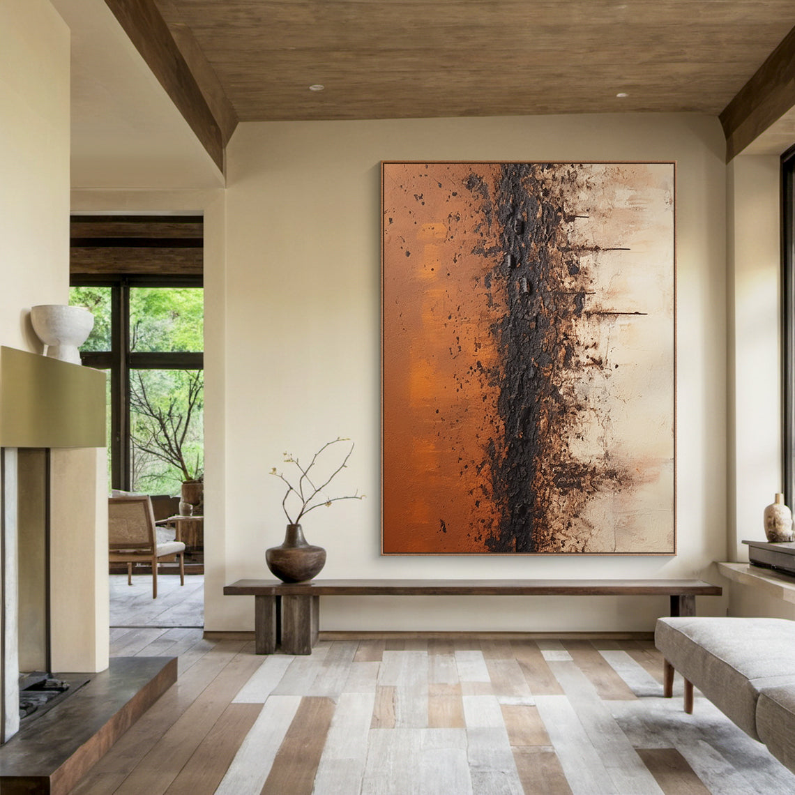 Wabi Sabi Abstract Red Black Textured Canvas Living Room Art AURA214