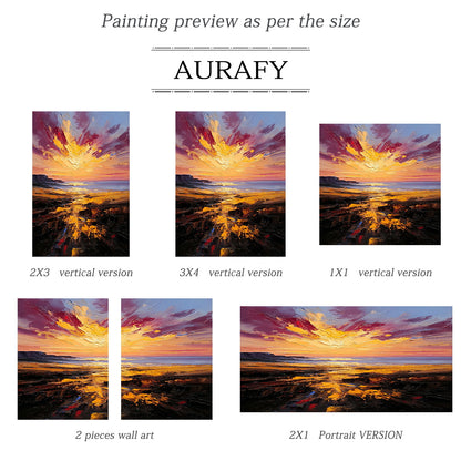 Textured Landscape Oil Painting Brown Red Coastal Sunset Knife Stroke Tactile Modern Canvas Wall Decor AURA747