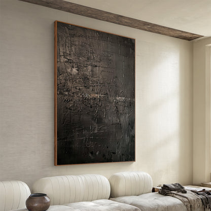 Black 3D Textured Abstract Painting for Living Room Wall Decor AURA198