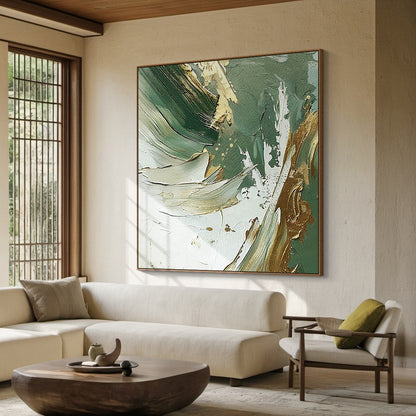 Emerald Drift-Green Abstract 3D Texture Art-AURA122