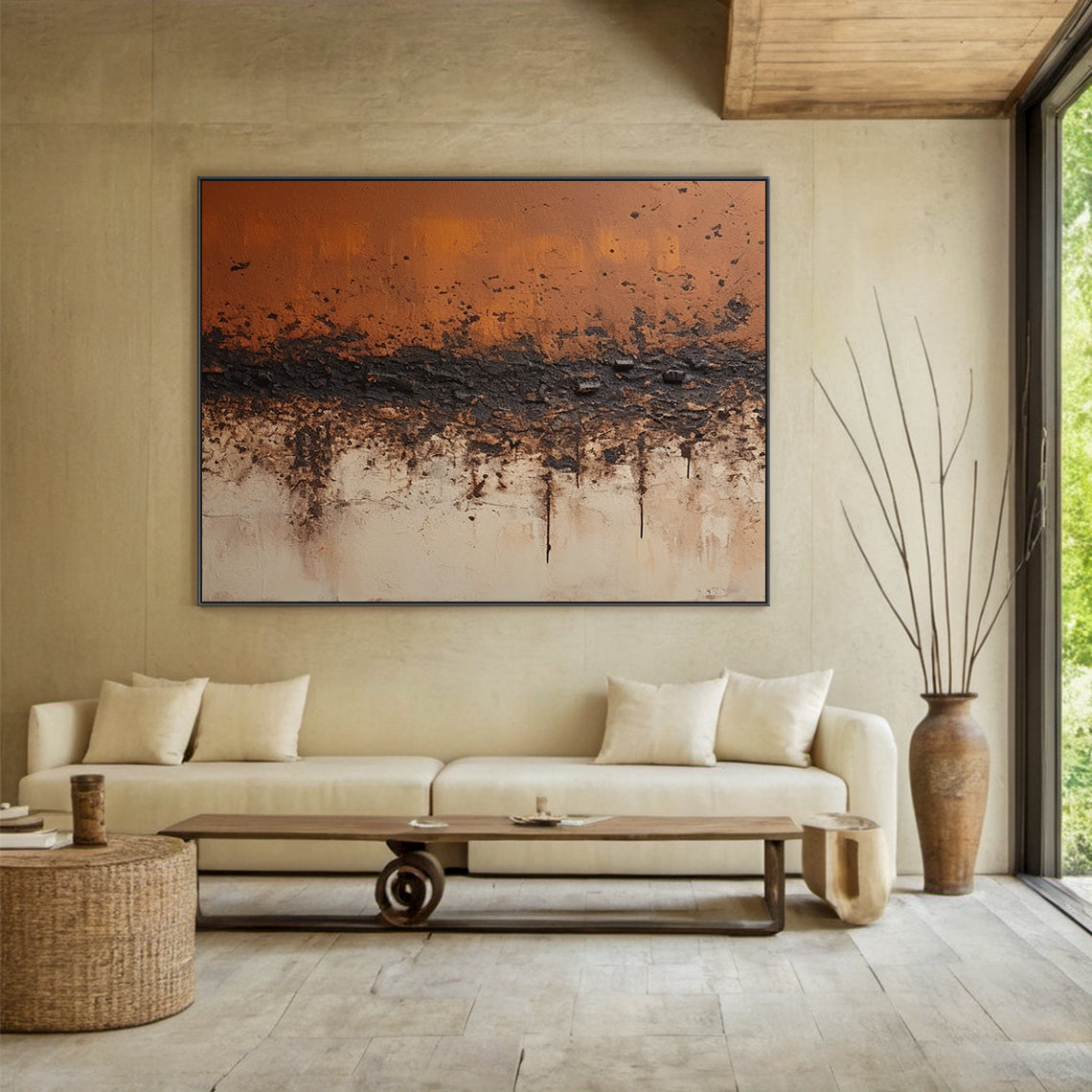 Wabi Sabi Brown Beige Abstract Textured Wall Art Decor -AURA184