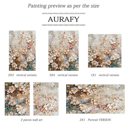 3D Textured Flower Painting High-Relief Tactile Beige Tone Knife Strokes Modern Organic Art AURA572