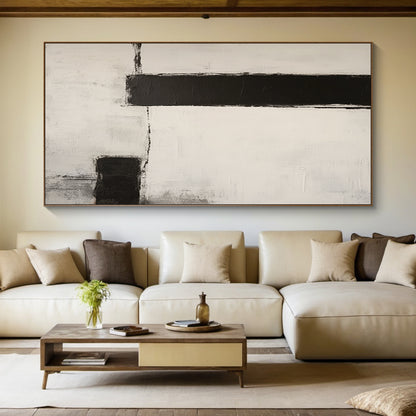 Silence Geometry – Ivory & Charcoal Minimal Abstraction – AURA112(Vertical)