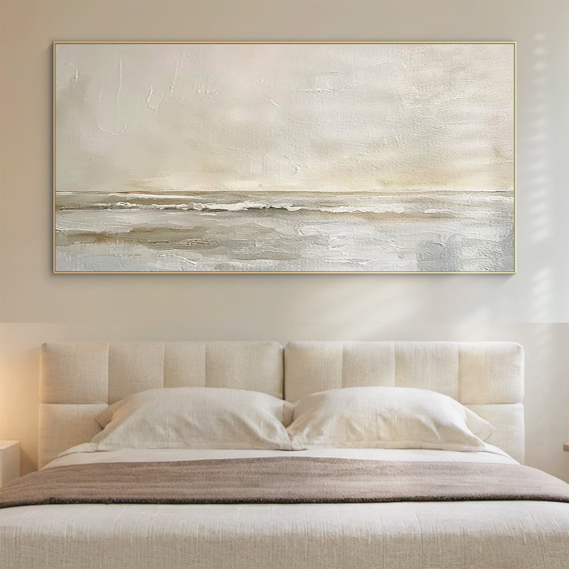 Dreamy Seascape Painting – Misty Taupe & Cream – AURA043(Horizontal)