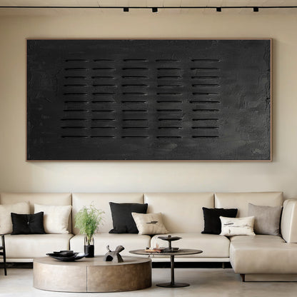 Monochrome Linear Texture Canvas – Deep Matte Black – AURA003(Horizontal)