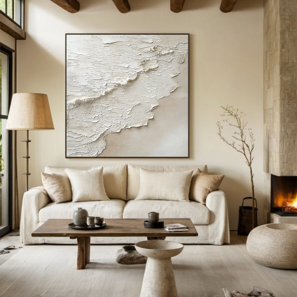 Soft Tide-Beige Ocean & Sky Texture Abstract Art-AURA129