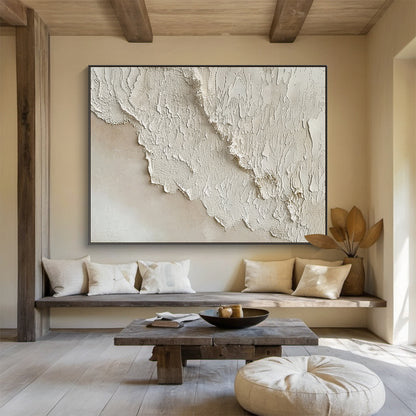 Soft Tide-Beige Ocean & Sky Texture Abstract Art-AURA129
