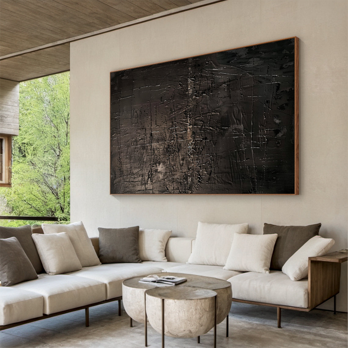 Black 3D Textured Abstract Painting for Living Room Wall Decor AURA198