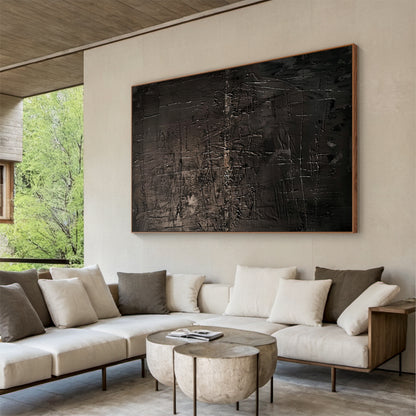 Black 3D Textured Abstract Painting for Living Room Wall Decor AURA198