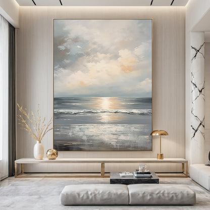 Quiet Horizon-Gray Waves & Sky Abstract Art-AURA126