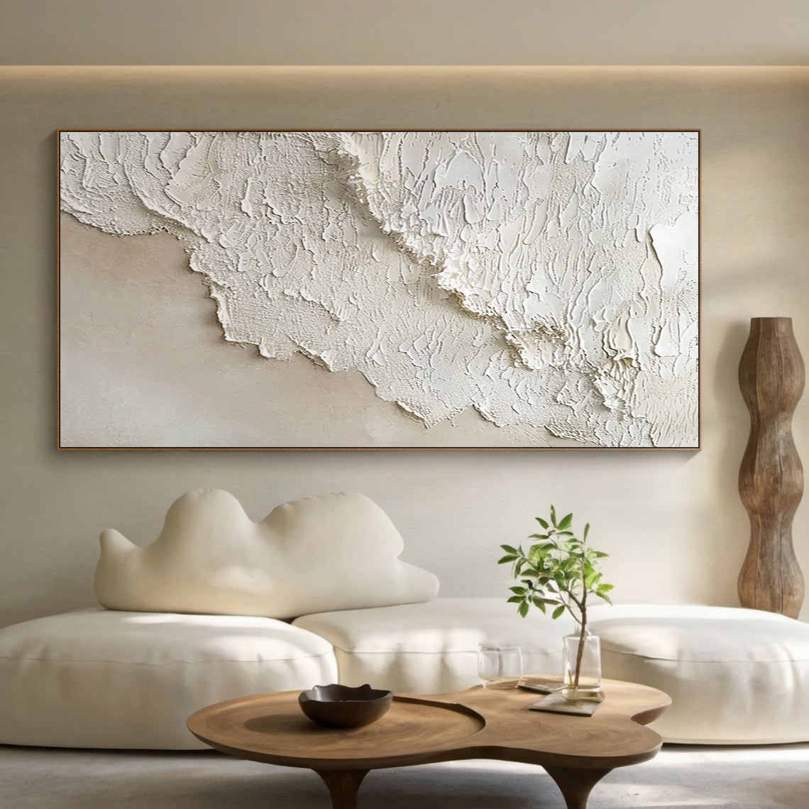 Soft Tide-Beige Ocean & Sky Texture Abstract Art-AURA129