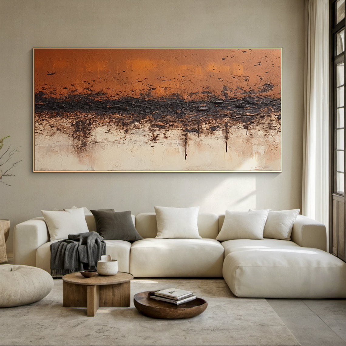 Wabi Sabi Abstract Red Black Textured Canvas Living Room Art AURA214