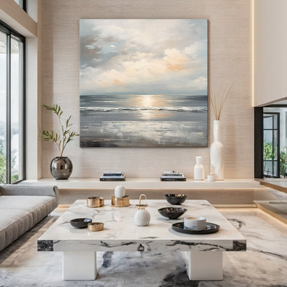 Quiet Horizon-Gray Waves & Sky Abstract Art-AURA126