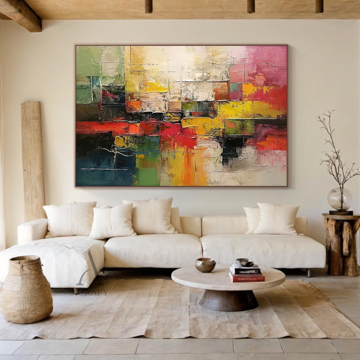 Color Blocks, Red Yellow Green 3D Impasto Abstract Painting AURA866