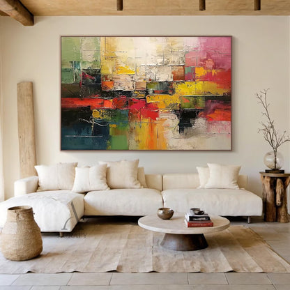 Color Blocks, Red Yellow Green 3D Impasto Abstract Painting AURA866