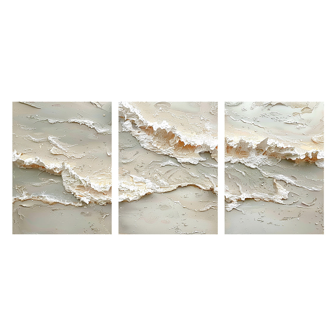 Beige 3D Textured Abstract Painting Triptych Living Room Wall Art AURA166