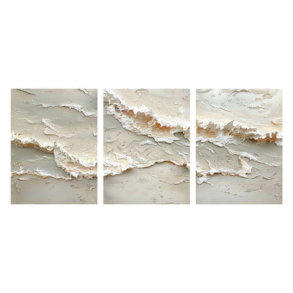 Beige 3D Textured Abstract Painting Triptych Living Room Wall Art AURA166