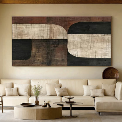 Primitive Balance – Beige Brown & Black Abstract Wall Art – AURA055(Vertical)