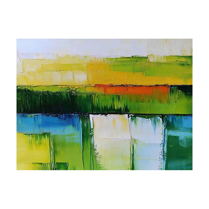 Abstract Green Blue Impasto Art with Thick Tactile Color Block Knife Strokes AURA622