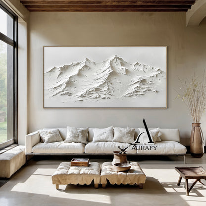 3D Textured Mountain Painting White High-Relief Sculpted Knife-Stroke Tactile Minimalist Luxe Artwork AURA518