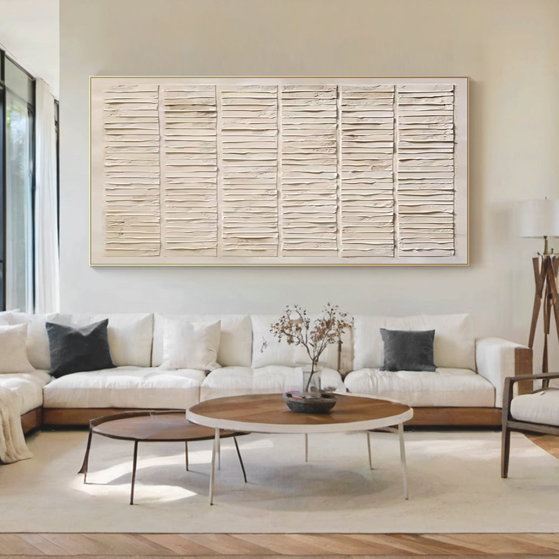 Grid Relief Painting – Cream & Beige Tones – AURA011(Horizontal)