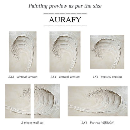 3D Textured Beige AurafyArt Wave Painting Impasto Knife Strokes Sculpted Tactile High-Relief Minimalist AURA534