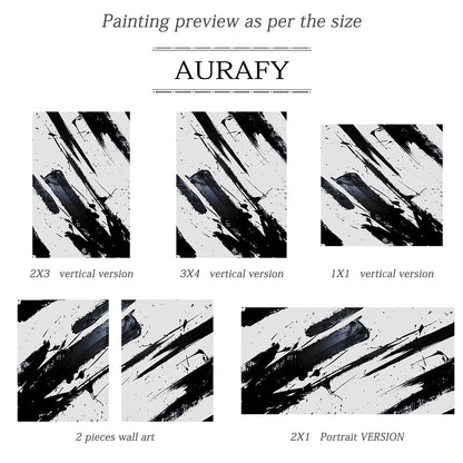 Minimalist Wall Art Black White Abstract Brushstroke Ink Splatter Dynamic Tactile Art AURA551