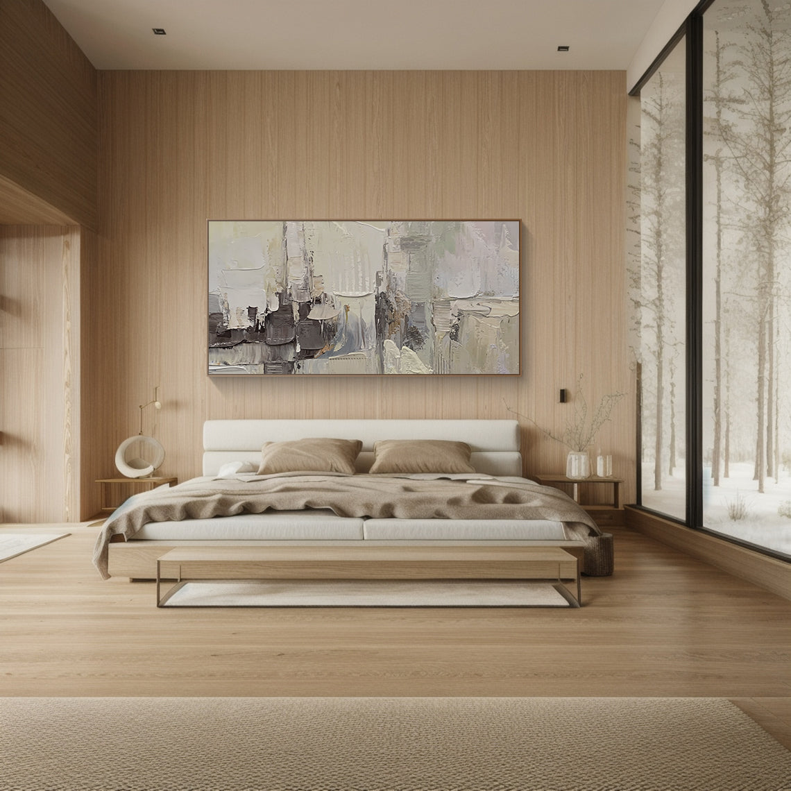 Neutral Textured Gray Abstract Wall Art for Modern Living Room - AURA178