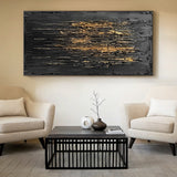 Metallic Drip Texture Canvas-Charcoal & Gold Accents-AURA031