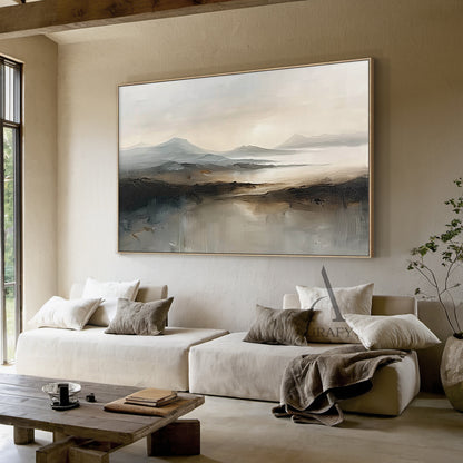 Abstract Landscape Art Thick Brushstroke Modern Organic Gray Black Neutral Tactile Canvas Art AURA498
