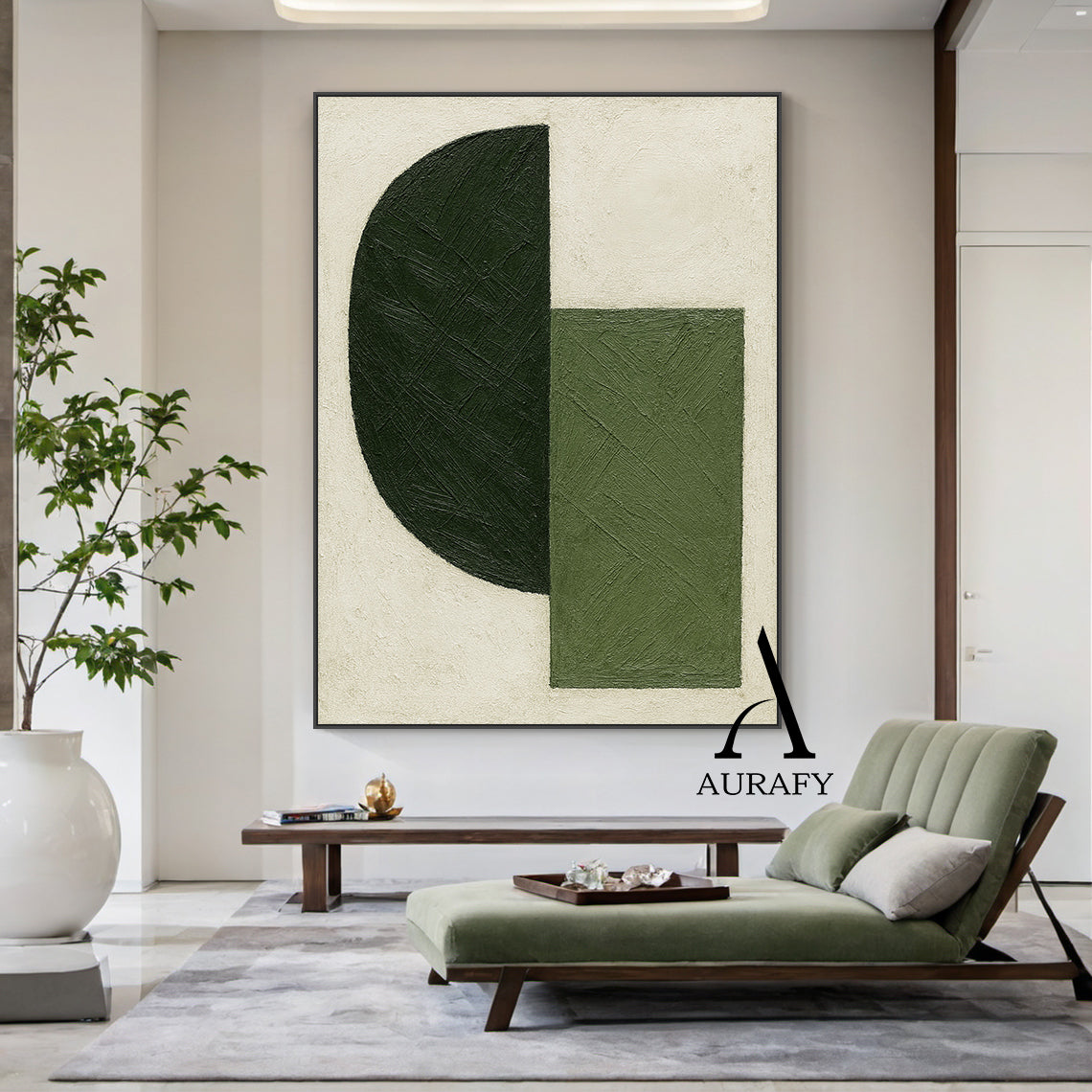 Minimalist Wall Art Green Beige Brushstroke Textured Modern Organic Abstract Geometric Art AURA546