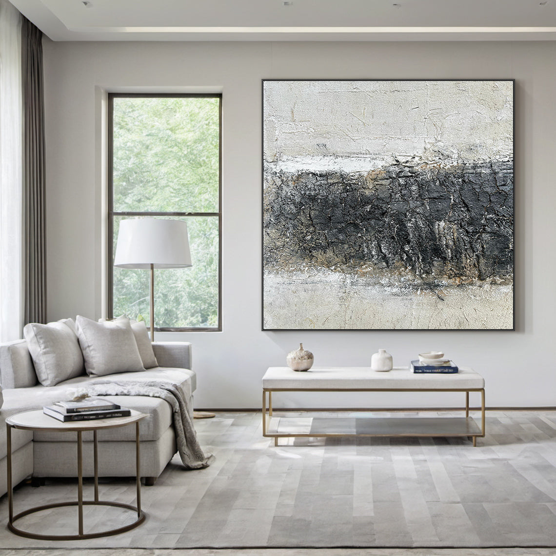 Wabi Sabi Abstract Wall Art Beige Black Textured Home Decor AURA219