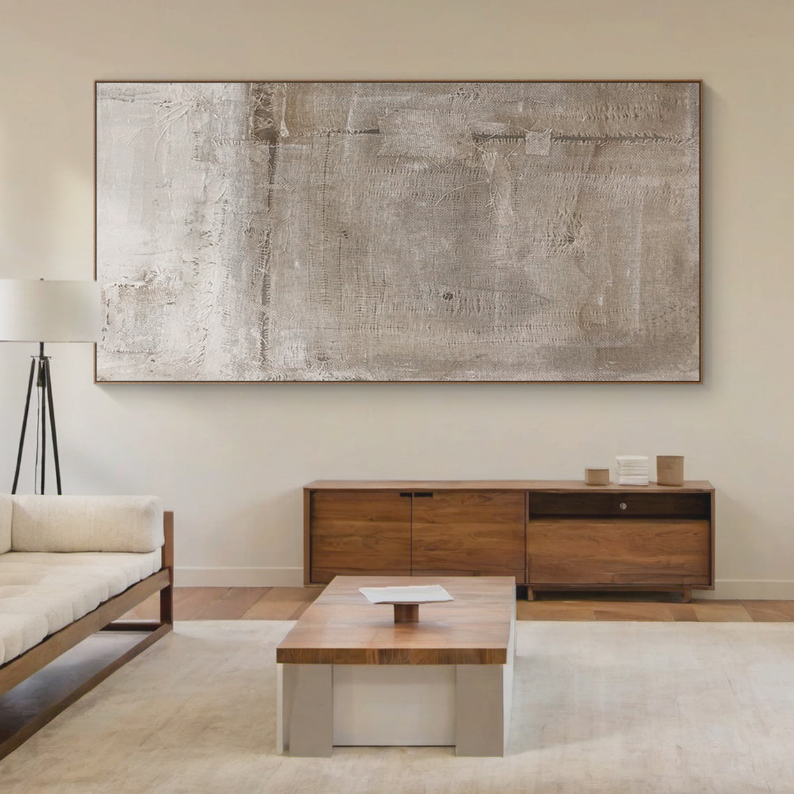 Distressed Texture Wall Art – Taupe & Soft Gray Tones – AURA026(Horizontal)