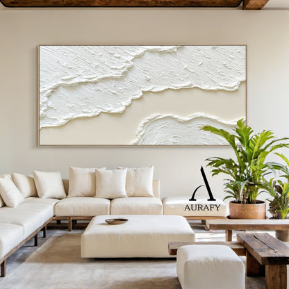3D Textured Painting White Beige High-Relief Plaster Tactile Surface Wabi-Sabi Modern Organic Artwork AURA512
