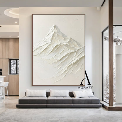 Minimalist Wall Art Beige Impasto Tactile Surface Knife Strokes Wabi-Sabi Abstract Mountain Art AURA554