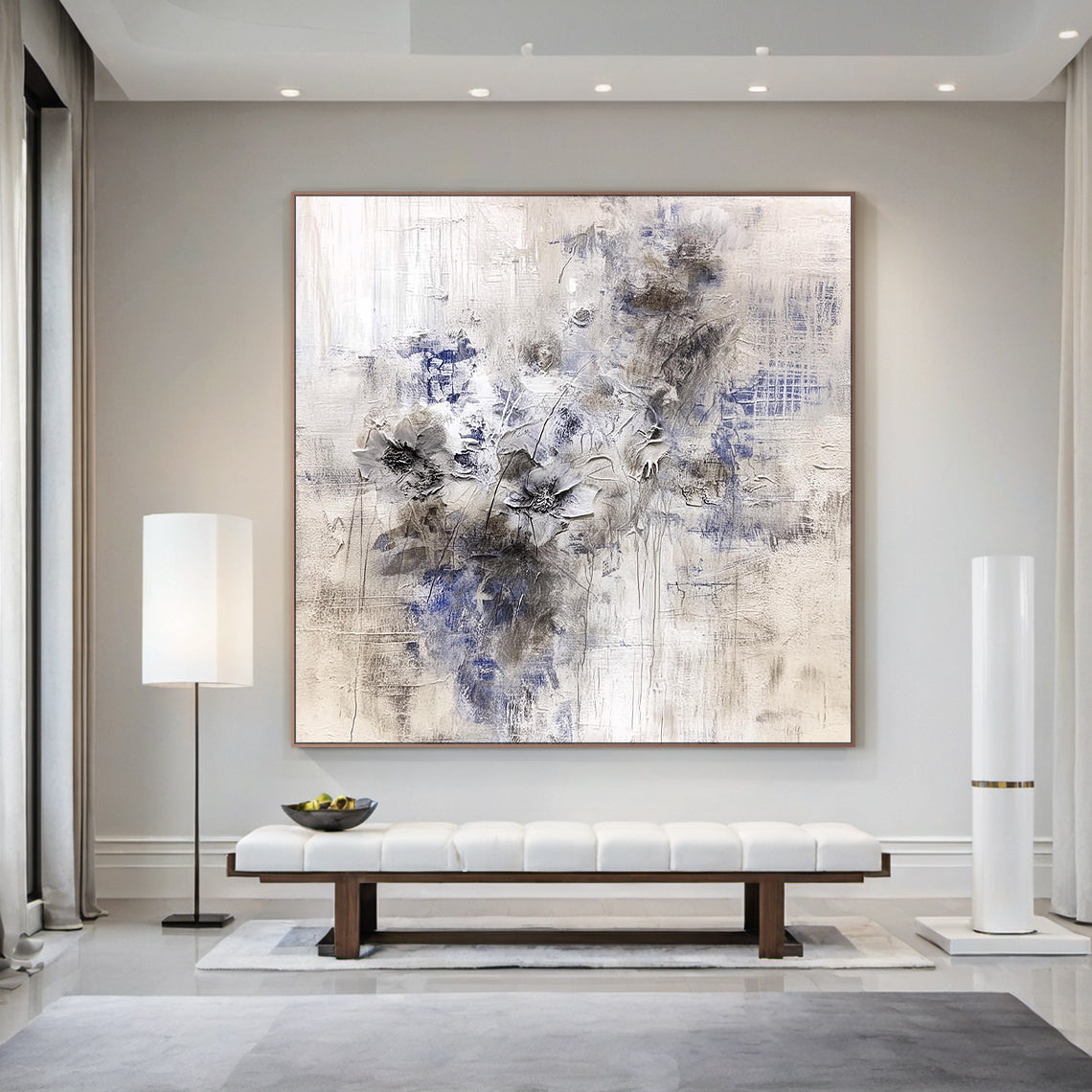 Wabi Sabi Beige Blue Abstract Textured Wall Art Living Room AURA221