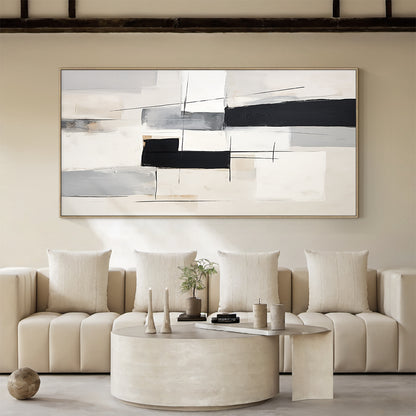 Geometric Lines Monochrome Minimalist Abstract Wall Art  – AURA052(Vertical)