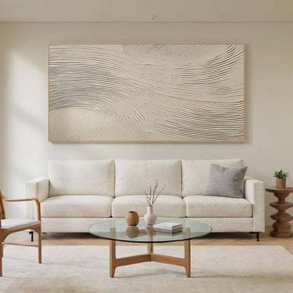 Swirling Impasto Canvas – Cream & Linen Tones – AURA044(Horizontal)