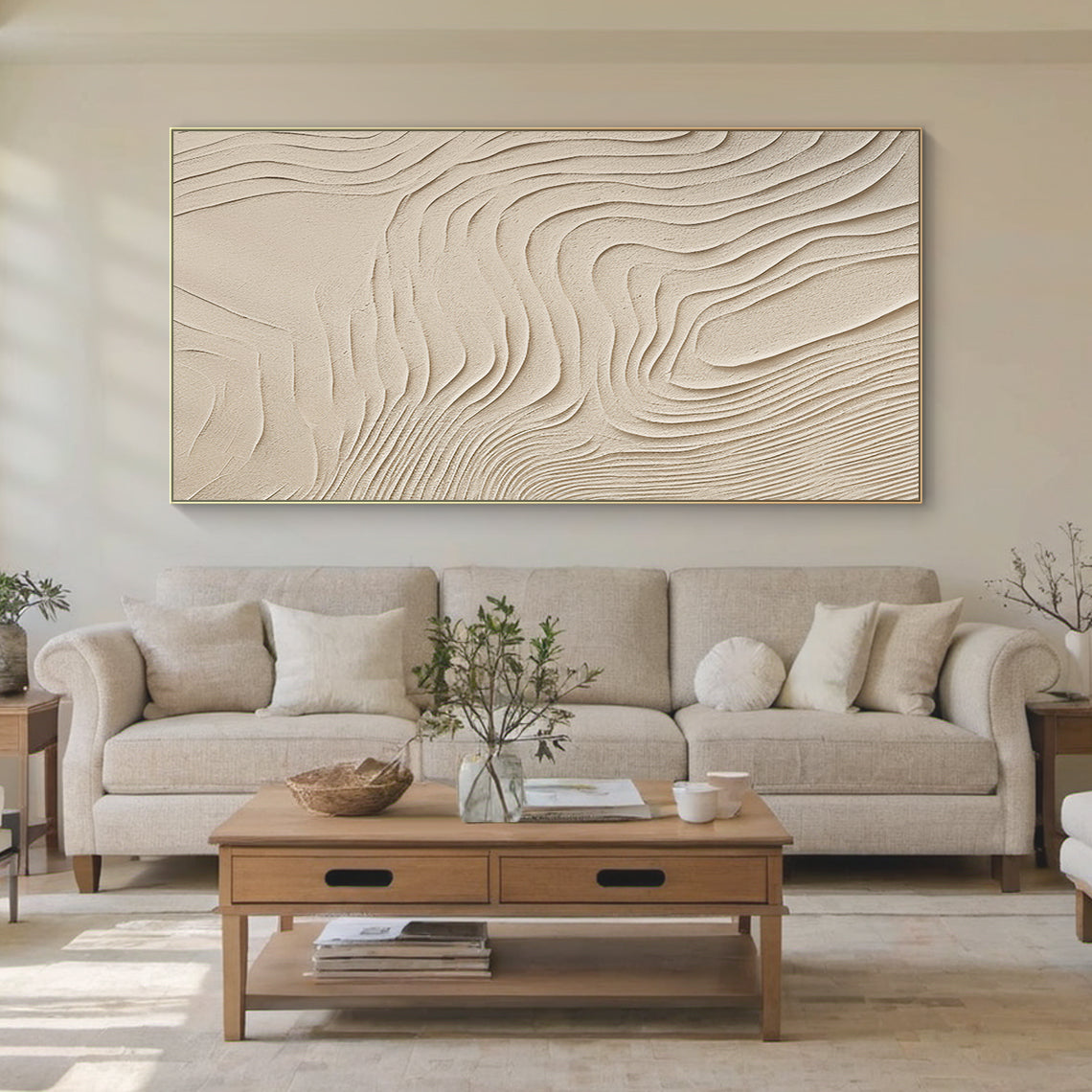 Organic Flow Canvas-Warm Sand Tones-AURA048