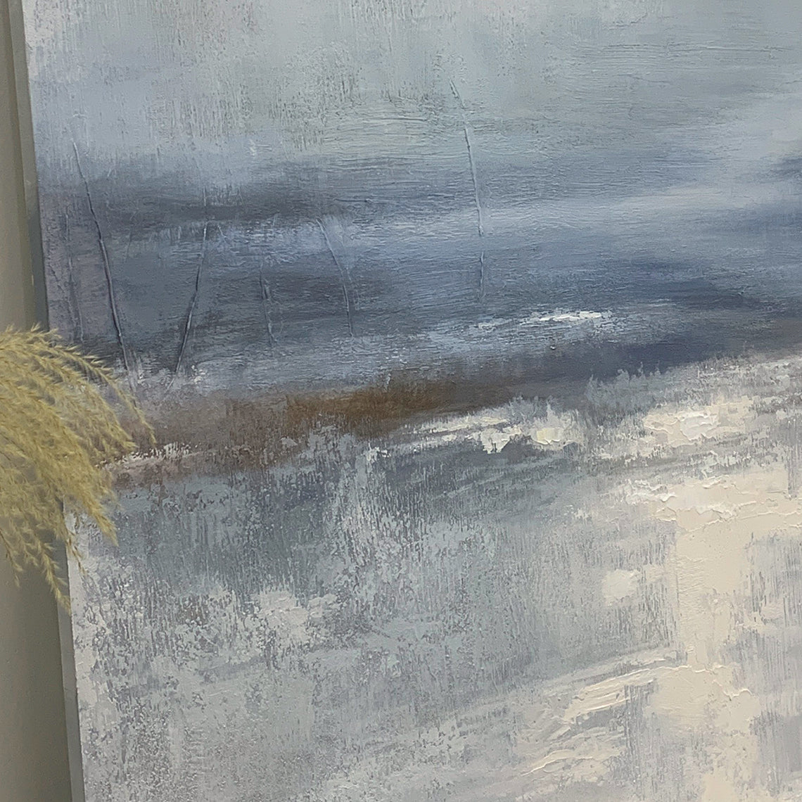 Abstract Seascape Texture Painting – Misty Blue & Taupe Canvas – AURA034(Horizontal)