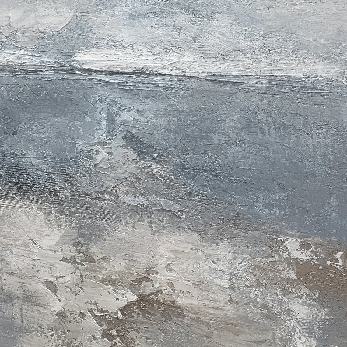 Minimalist Seascape Texture Canvas – Cool Blue & Taupe Painting – AURA035(Square)